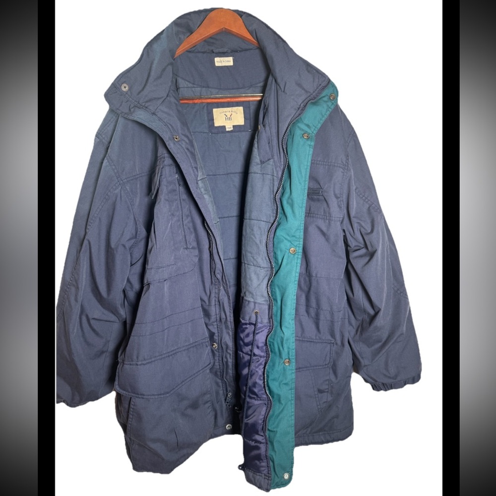 Harbor Bay Jacket Men 2XLT Blue Colorblock Puffer Parka Coat Lined 90s Vintage